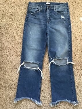 Sneak Peek Mid-Blue Straight Leg Ripped Jeans